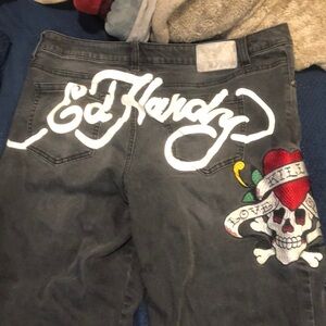 Ed Hardy Men's Gray Jeans with Skull Design